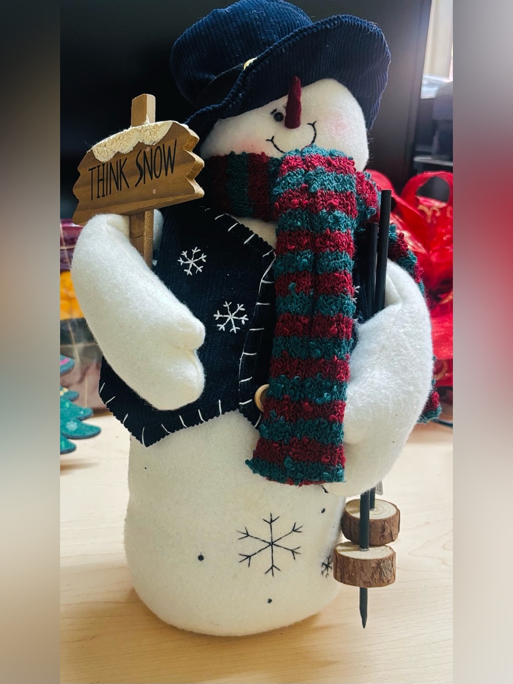 Kids Holiday Snowman Plush Accessory - Red & Green Scarf
